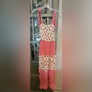 Red and White Floral Gingham Dress